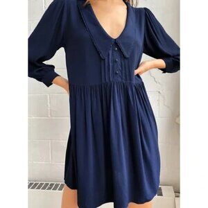 Aritzia Sunday Best Loretta Babydoll Dress Long Sleeve Classic Navy Size XS